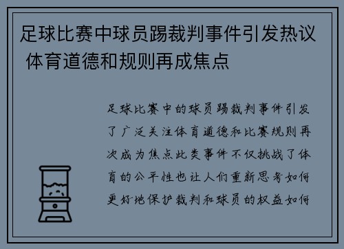 足球比赛中球员踢裁判事件引发热议 体育道德和规则再成焦点