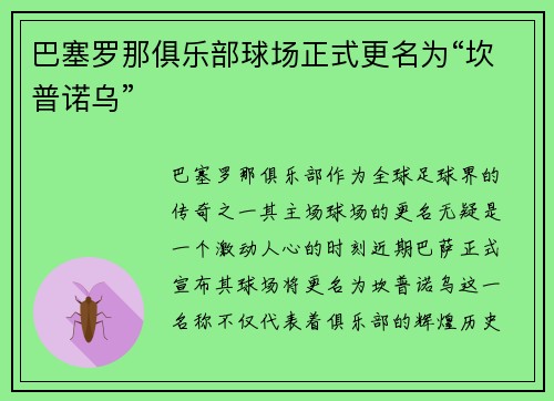 巴塞罗那俱乐部球场正式更名为“坎普诺乌”