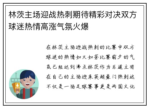 林茨主场迎战热刺期待精彩对决双方球迷热情高涨气氛火爆